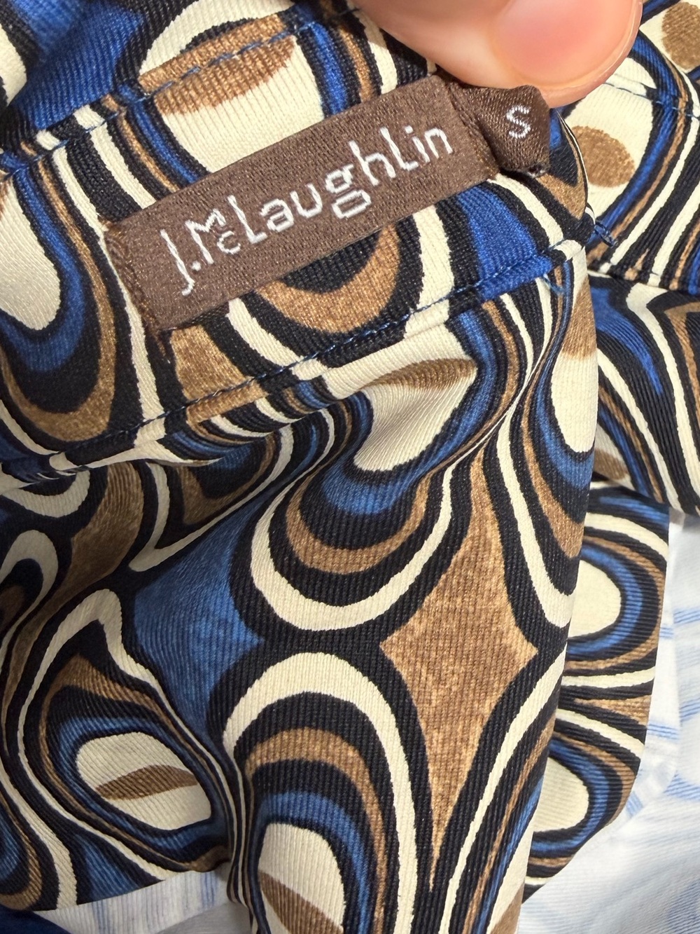 J. McLaughlin Geometric shift midi dress in blue, brown, white size small - Picture 3 of 6